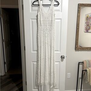 Lulu's White Sequin Sleeveless V-neck Wedding Gown